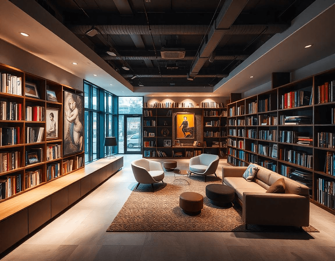 Elegant library with reading areas