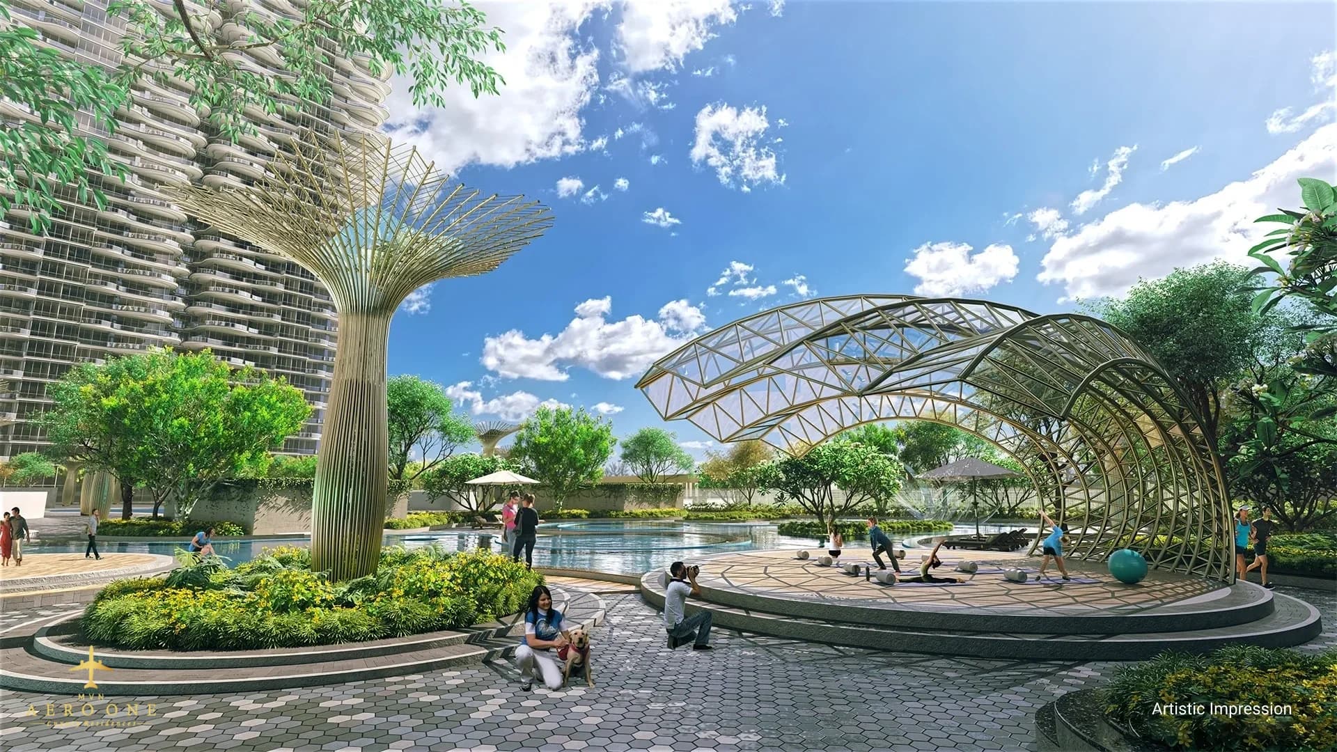 Serene yoga deck surrounded by greenery